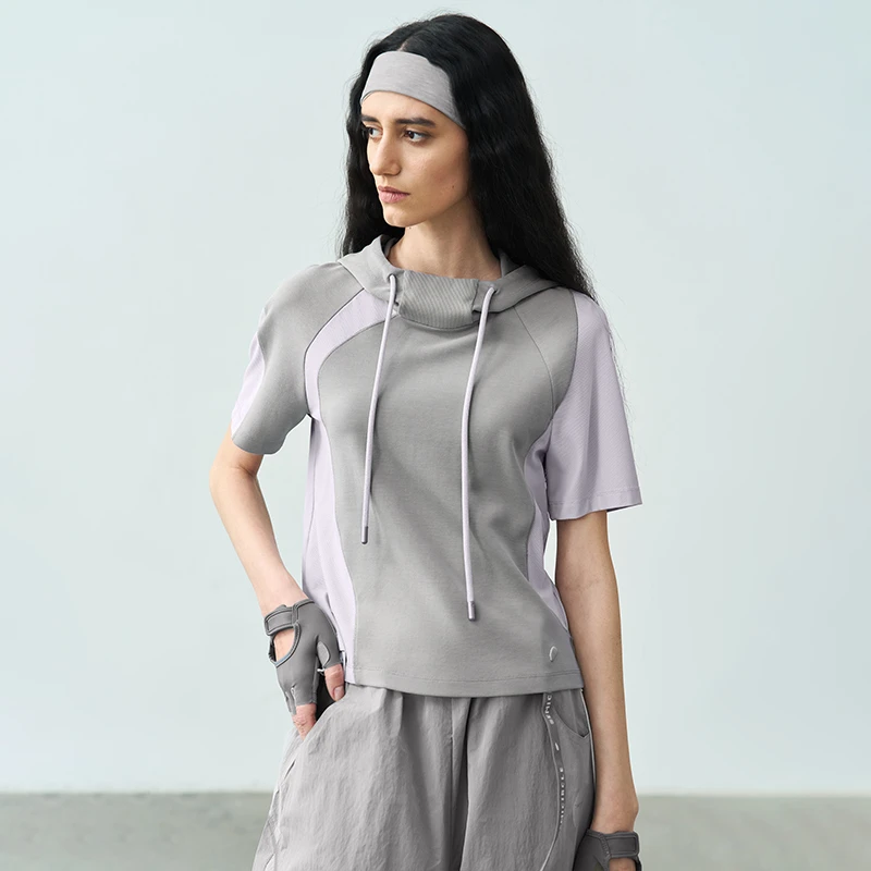 半圆莫代尔混纺女装[运动]2025夏季连帽修身短袖t恤女25737363