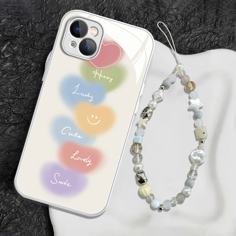 【苹果/华为/荣耀/OPPO/vivo/小米】彩色爱心微笑液态玻璃手机壳