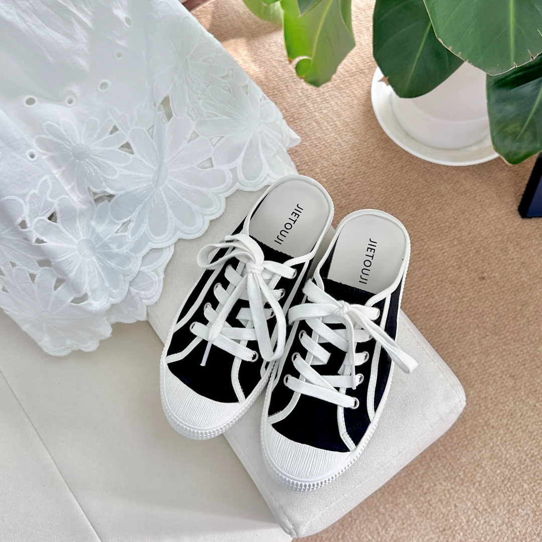 欧洲站2025新款女鞋帆布包头半拖鞋 1908-60