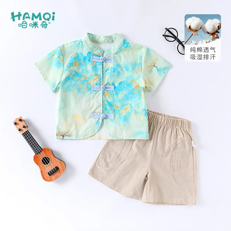 童装男童短袖套装夏季新款小儿童中国风纯棉两件套宝宝新汉服短裤