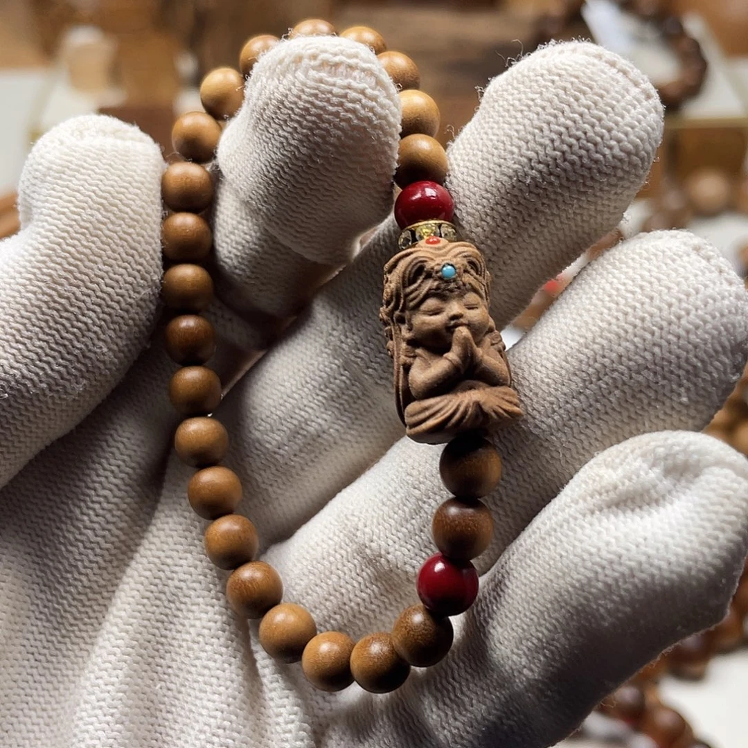 檀香木手串/手链老山檀香06顺纹单圈搭配扎基拉姆