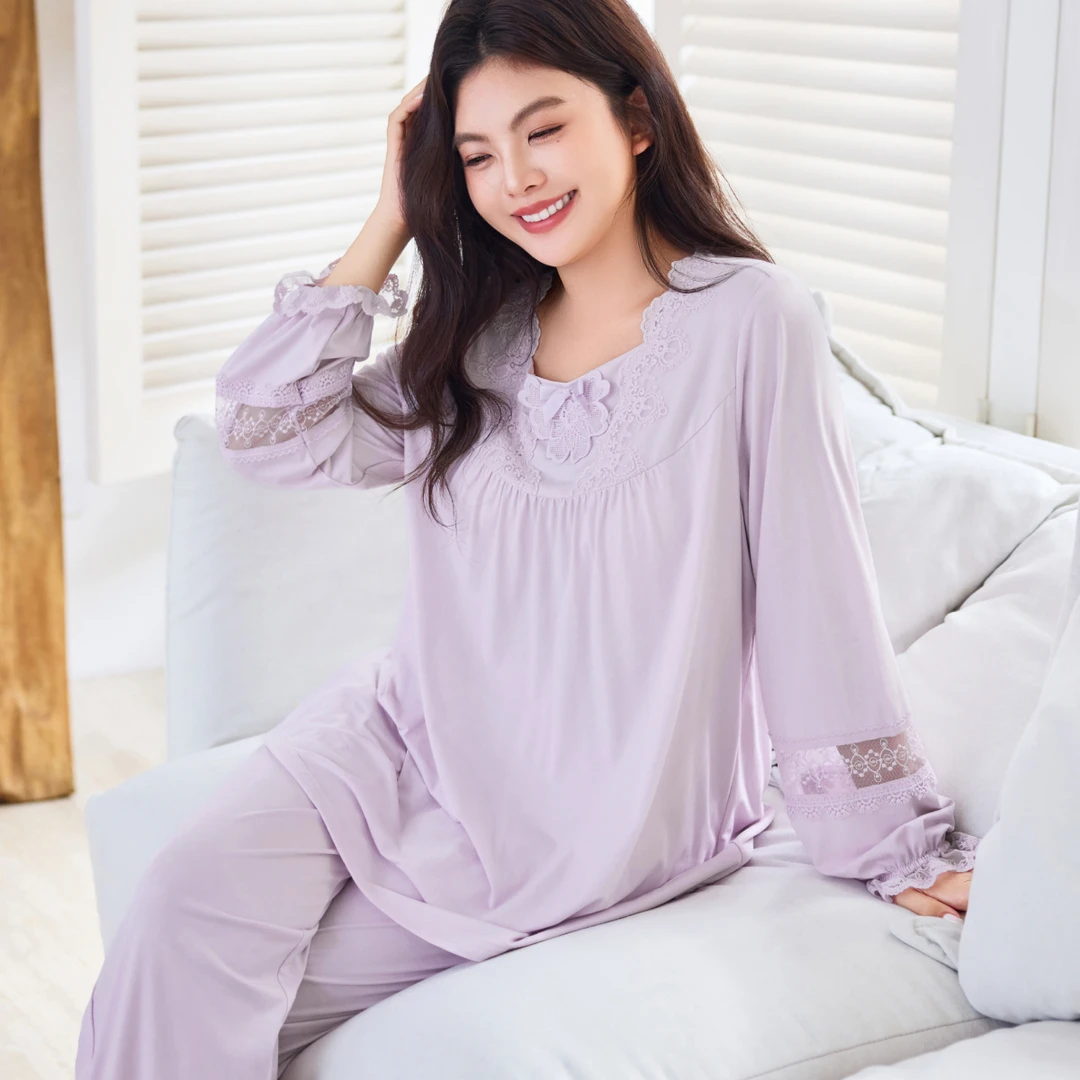 【现货带胸垫莫代尔棉】MsShe大码女装冬带胸垫家居服M2510117