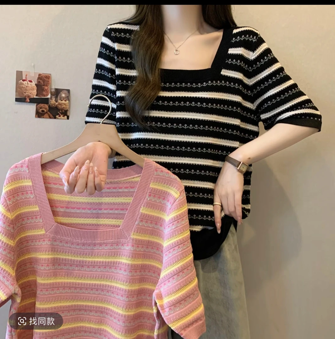 3933大码女装夏装宽松显瘦针织上衣短袖女款爆款2025新款T恤百搭