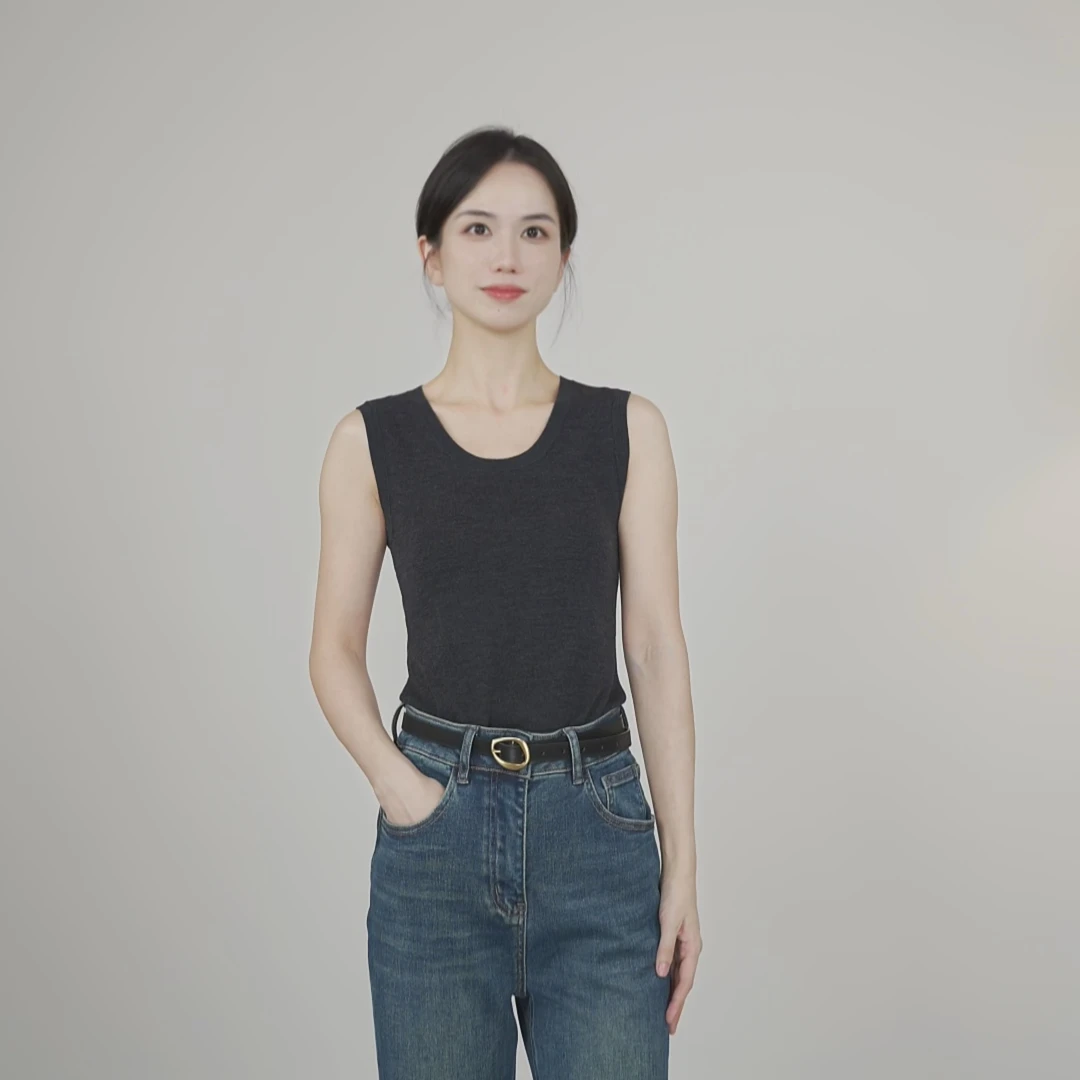 小禾【暖心】60支精纺超细美丽诺绵羊毛圆领针织打底上衣无袖背心