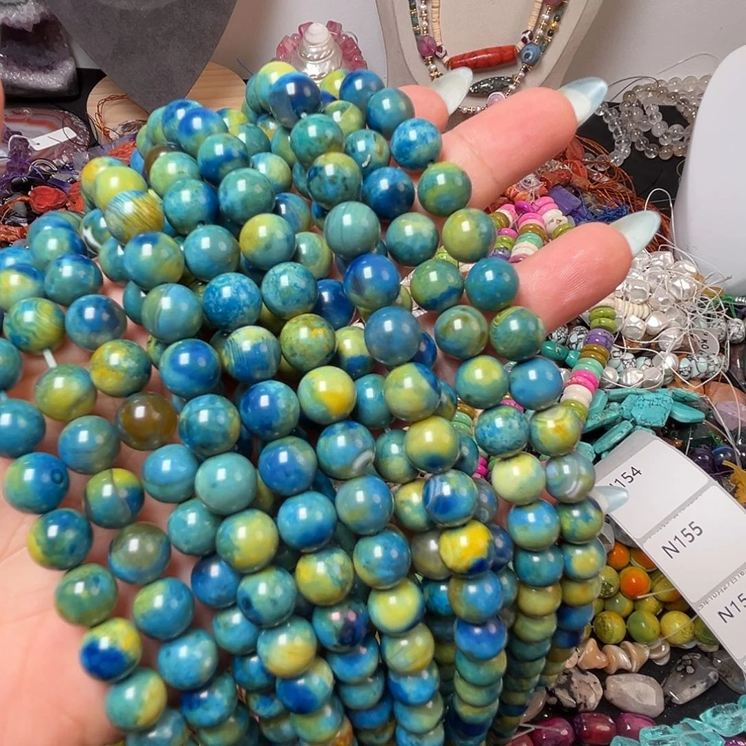 玛瑙/玉髓合金珠宝半成品N154地球玛瑙圆珠10mm