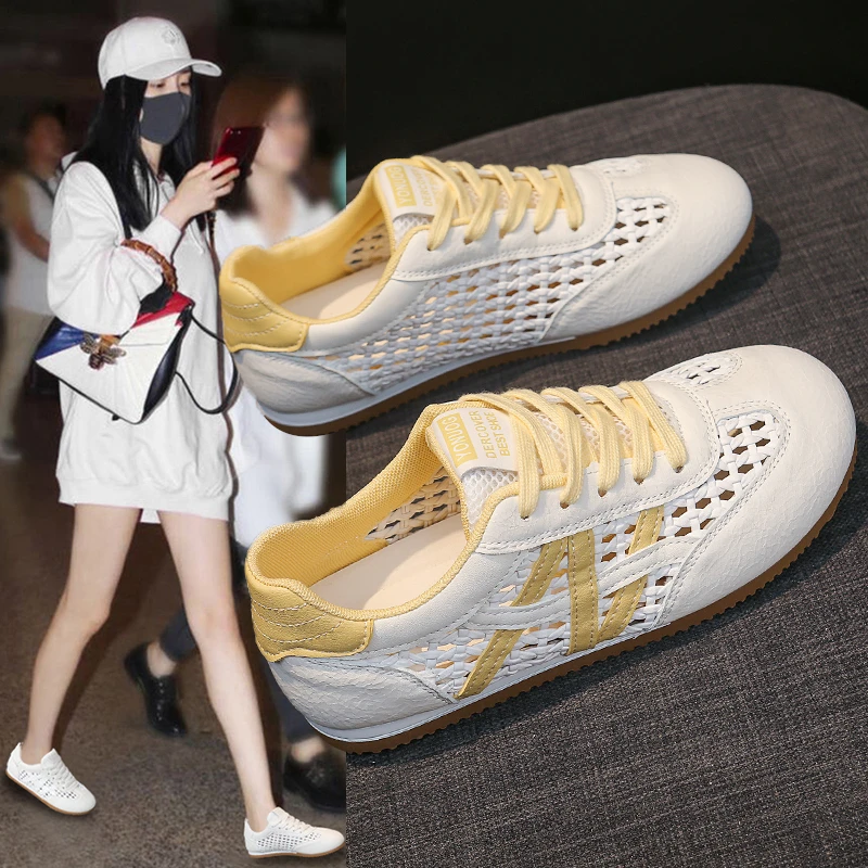 网面透气镂空德训鞋女2025年夏季薄款百搭薄底运动爆款洞洞小白鞋