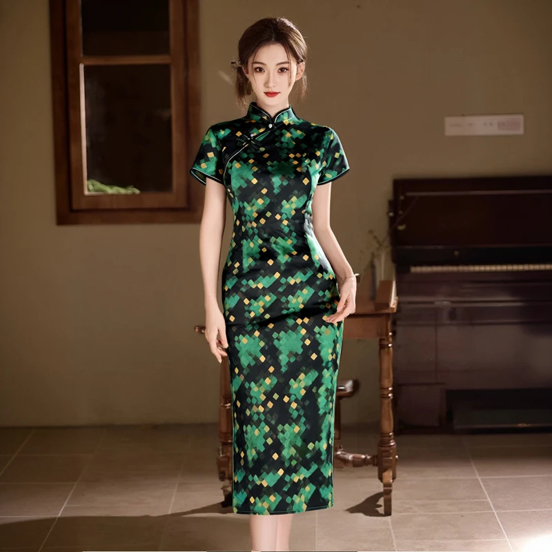 2025新款改良复古中国风旗袍长款夏性感优雅加肥加大码显瘦妈妈装