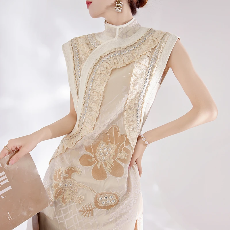 新中式轻奢重工钉珠刺绣人丝国风时尚温柔气质半裙百搭女  MY012B