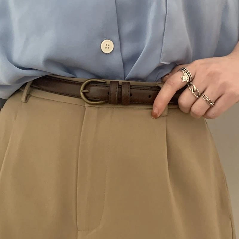 设计感小众小皮带女士牛仔裤腰带女2024新款裤带百搭细复古装饰棕