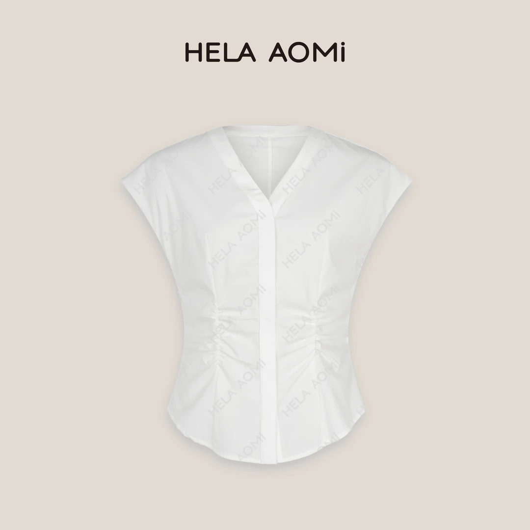 HELAAOMI“抗皱收腰衬衫”褶皱衬衫无袖小众宽松薄款上衣CY5AM11539