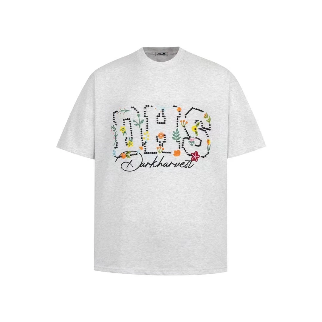 跟你买国潮没区别！今年很新的风格！280克重磅花卉珍珠刺绣短袖T恤