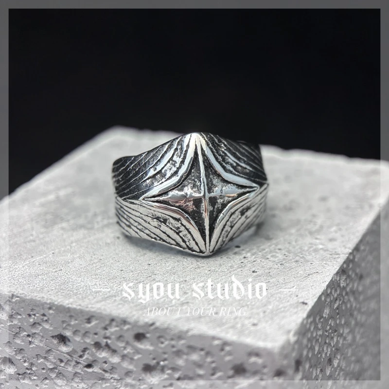 钛钢戒指 宽十字霸气做旧戒指小众男士朋克指环百搭个性饰品尾戒