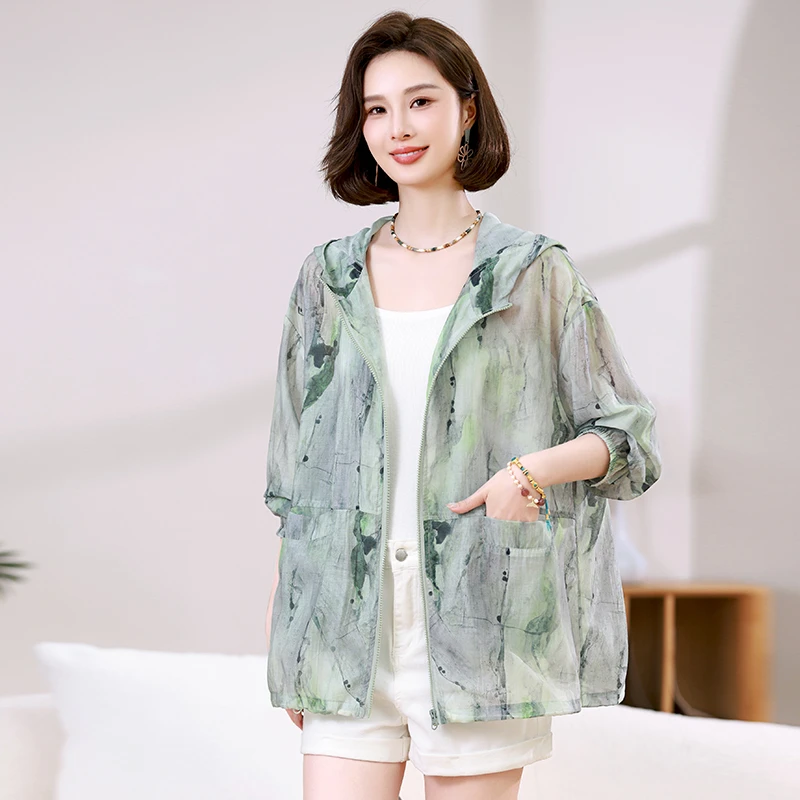 天丝轻薄防晒衣女夏季外套薄款时尚妈妈透气休闲大码中国风防晒服