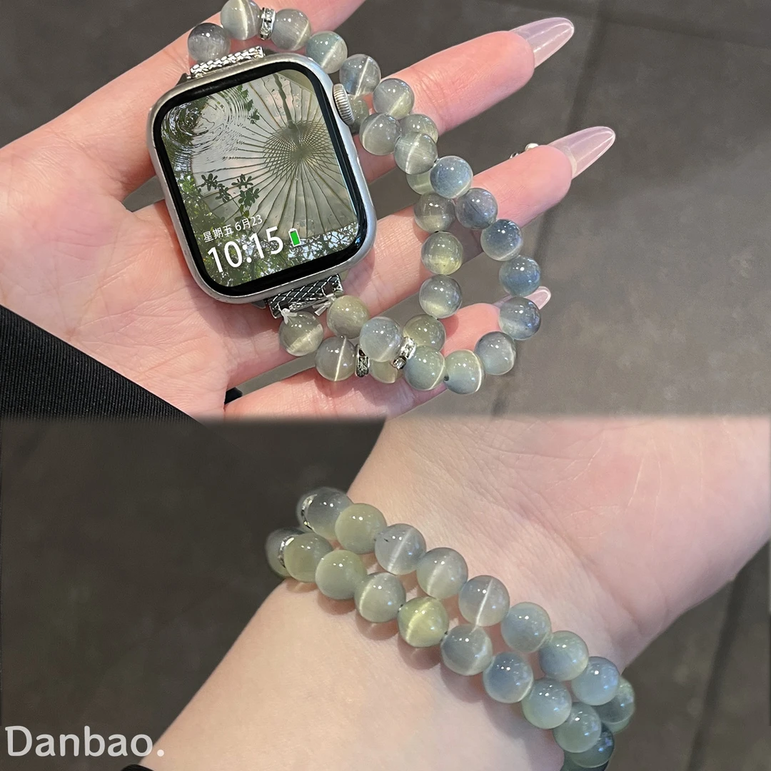 《烟雨江南》适用于iwatchs11表带苹果手表s10串珠987腕带弹力高级6