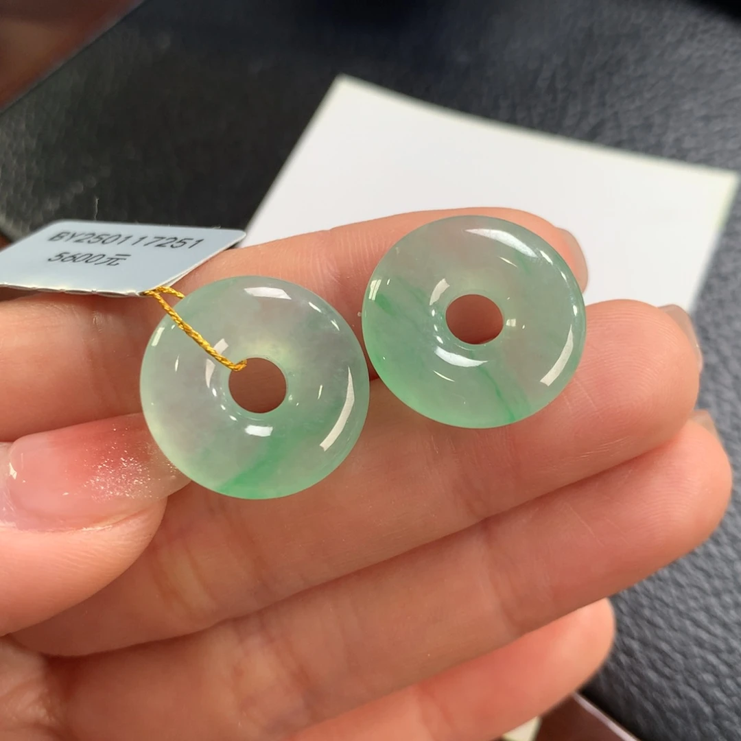 翡翠手链未镶嵌冰飘金丝绿甜甜圈一对