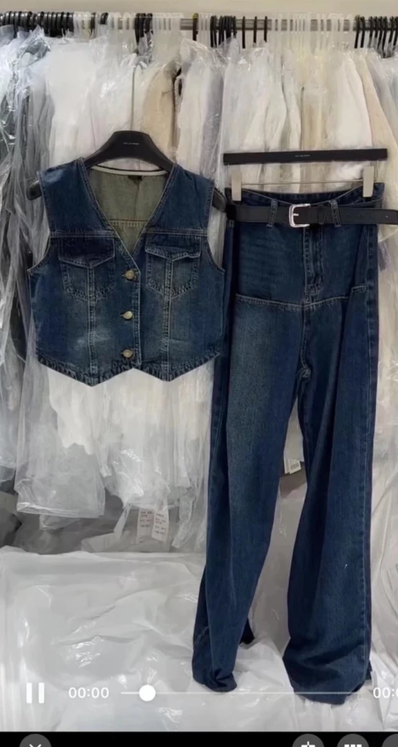 复古港风V领马甲背心女牛仔设计感小众修身马甲裤子女式马甲短款