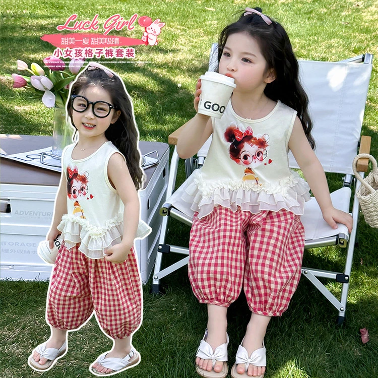 女童夏季碎花夏装套装时尚2025儿童新款甜美无袖中小童两件套宝宝