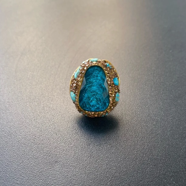 铜合金合成锆石戒指 TTSD 蓝色蛋面轻奢镶嵌戒指 1573