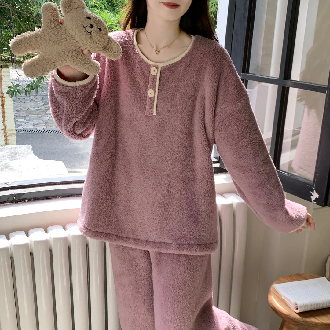 珊瑚绒家居服保暖法兰绒秋冬季睡衣女款爆款2025新款加绒加厚套装