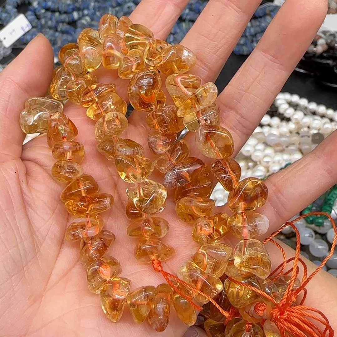 玛瑙/玉髓合金珠宝半成品黄水晶8-10mm圆不定一条