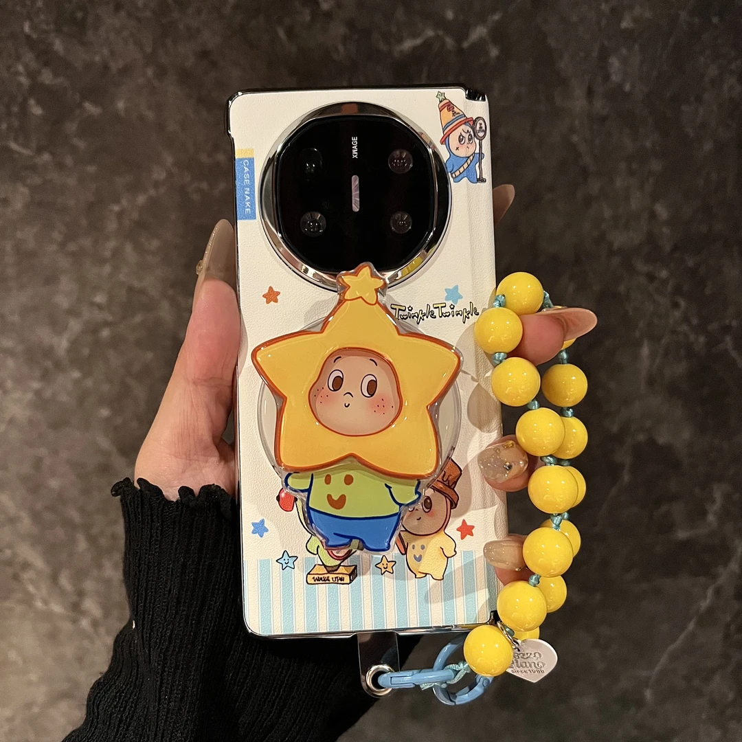 适用华为matex6手机壳折叠屏mateX5典藏版趣味卡通可爱星星人支架