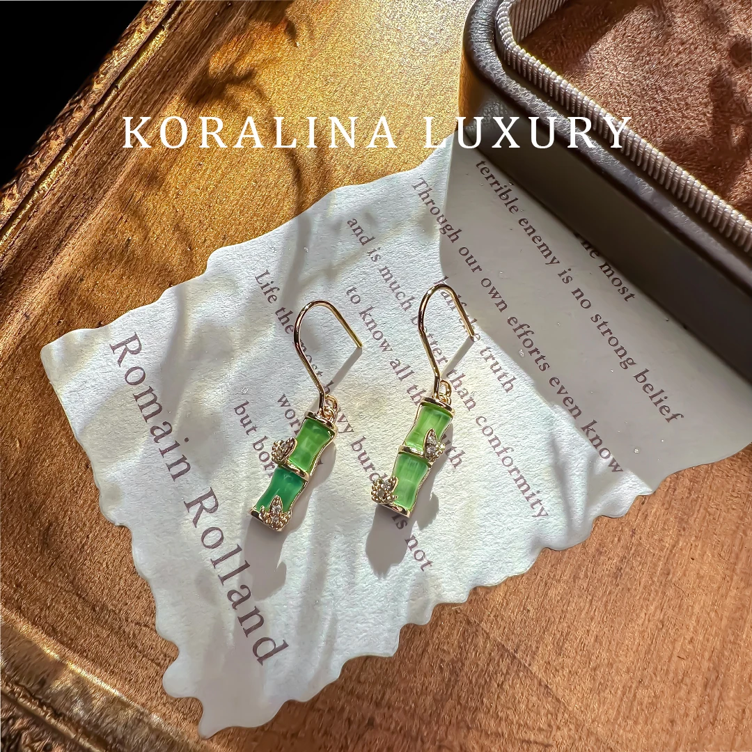 黄铜锆石耳饰 百搭【松间竹韵】新中式轻奢气质小众竹子造型耳钩