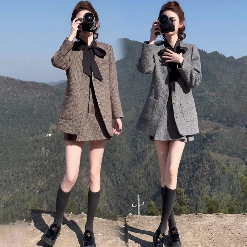 高级感时尚气质套装女士冬季新款高贵显瘦西服外套洋气短裤两件套