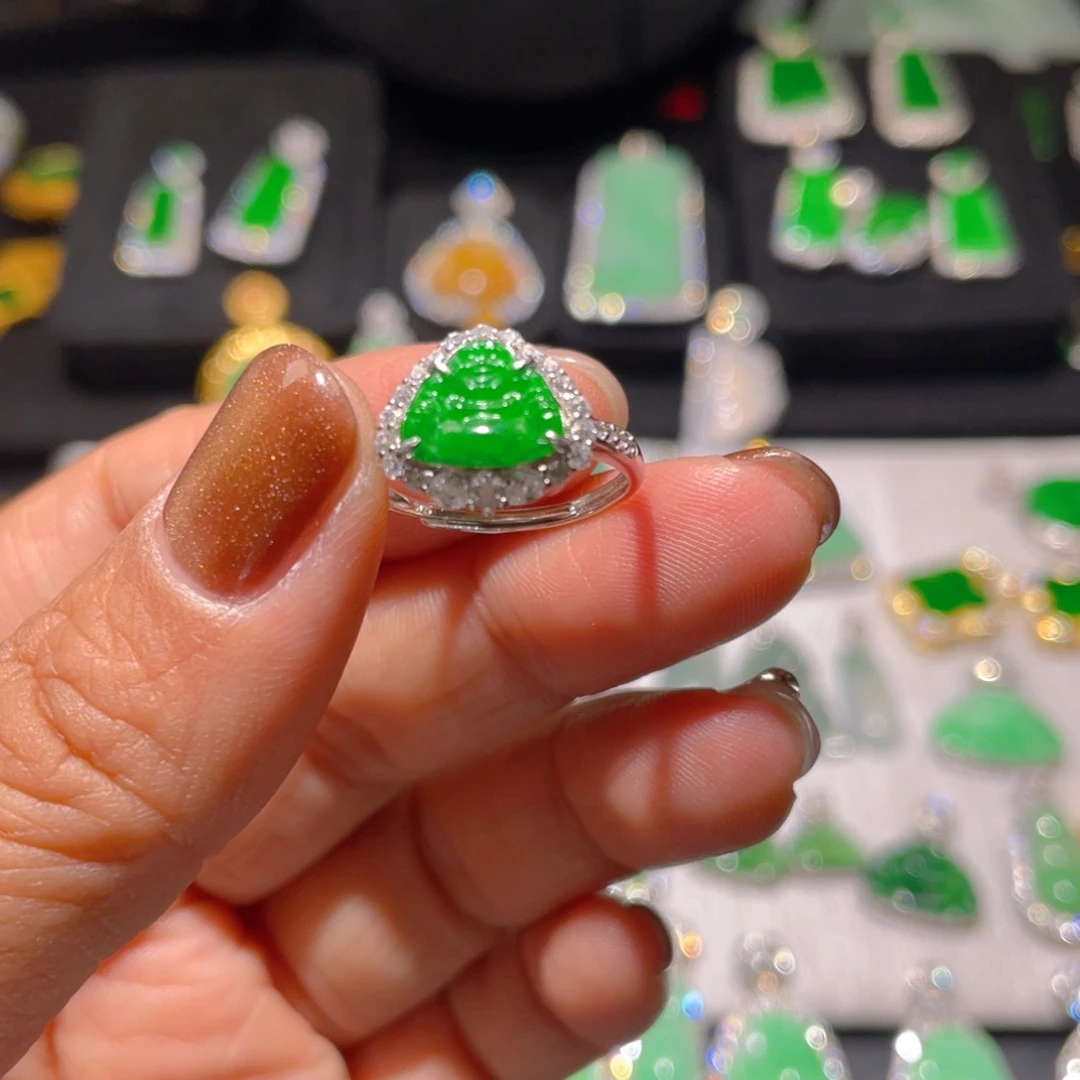 翡翠戒指银S925镶嵌精品