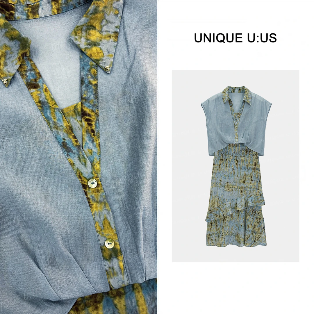 【TangTang·Studio】 蓝色情书百搭气质显瘦两件套连衣裙-251838