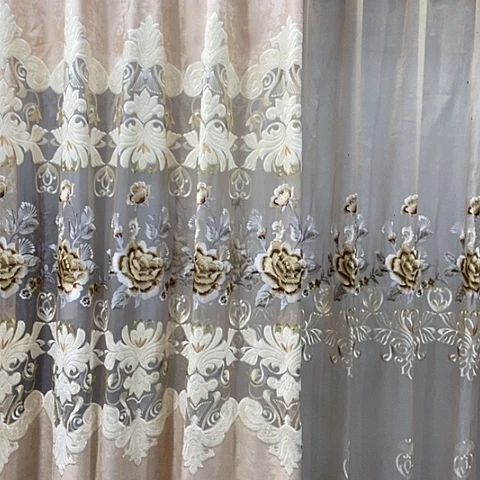 香槟色牡丹花刺绣纱布配套6.3米挂钩高2.48