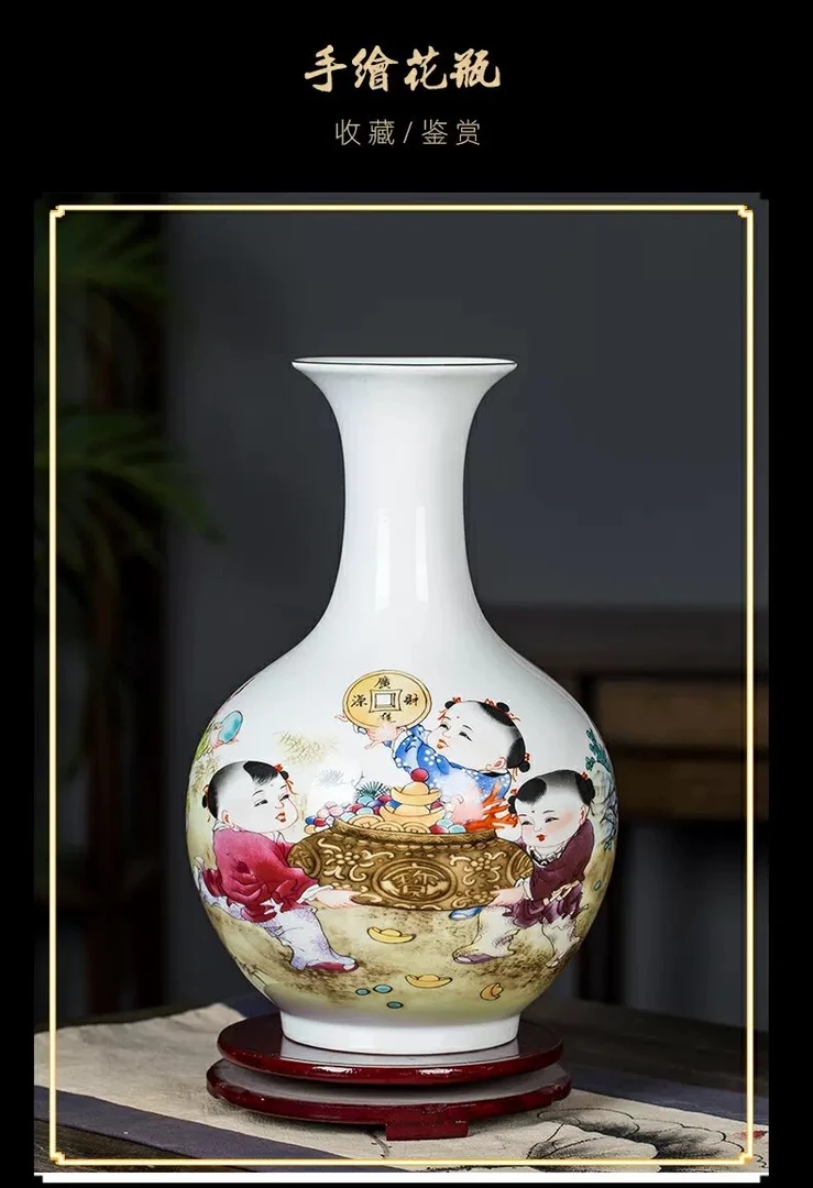 景德镇高温陶瓷摆件花瓶    童子