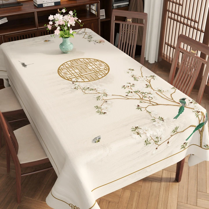 新中式桌布免洗防水防油防烫餐桌垫轻奢高级感国风长方形茶几台布