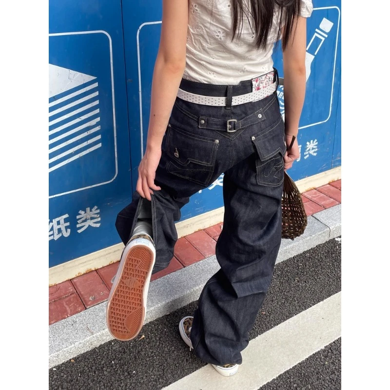美式街头复古设计感原牛水洗牛仔裤男女秋季潮牌直筒碎花休闲长裤