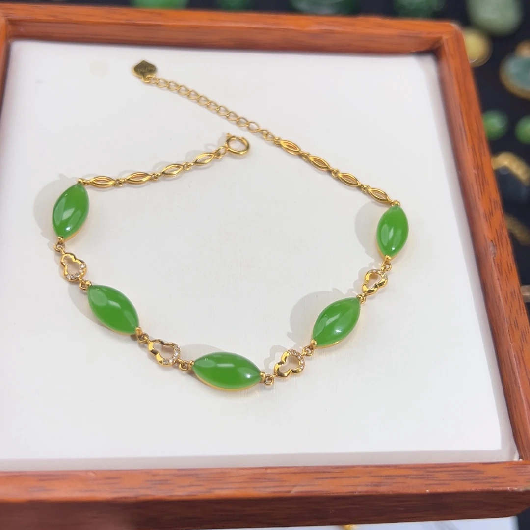 和田玉（碧玉）18K金镶嵌手链