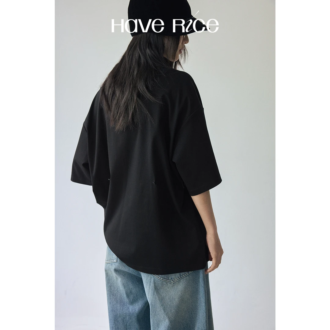 【收腰云感T】HAVERICE饭馆 亲肤宽松舒适慵懒百搭收腰圆领中袖T恤