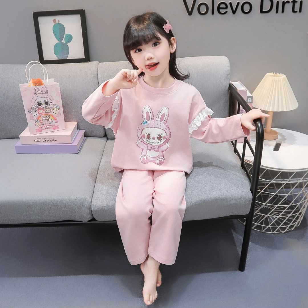 女童睡衣春秋款2025新款拉布布长袖长裤套装儿童卡通纯棉家居服