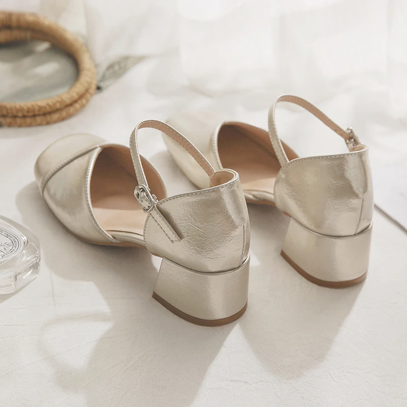 羊皮版~玛丽珍鞋春季新款浅口方头粗跟仙女风包头凉鞋单鞋女夏