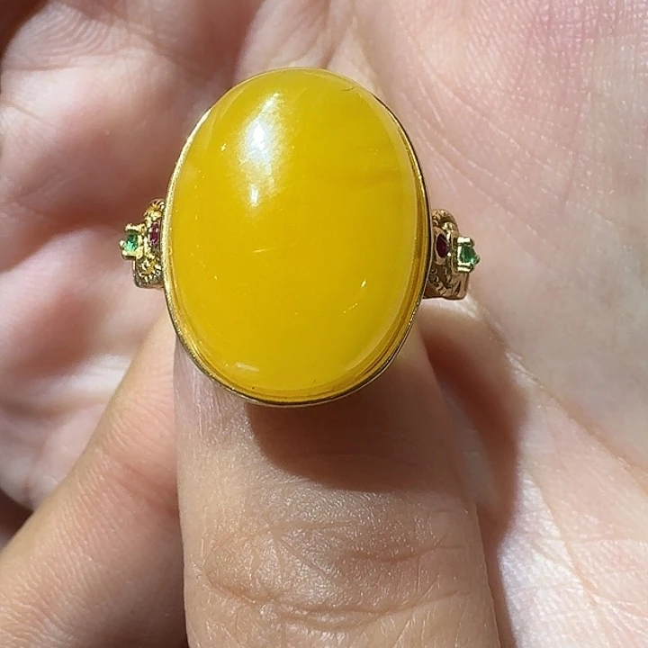 蜜蜡银S925镶嵌戒指戒指