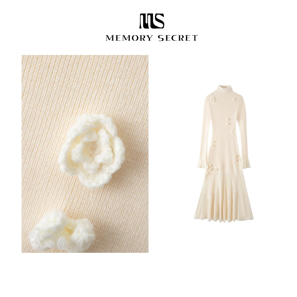 【MS】金慕池 时尚精致百搭羊毛手工订花针织连衣裙打底MS55115347