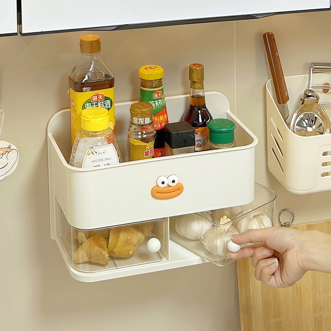 厨房壁挂式置物架免打孔调料品葱姜蒜收纳盒多功能收纳架墙上挂篮