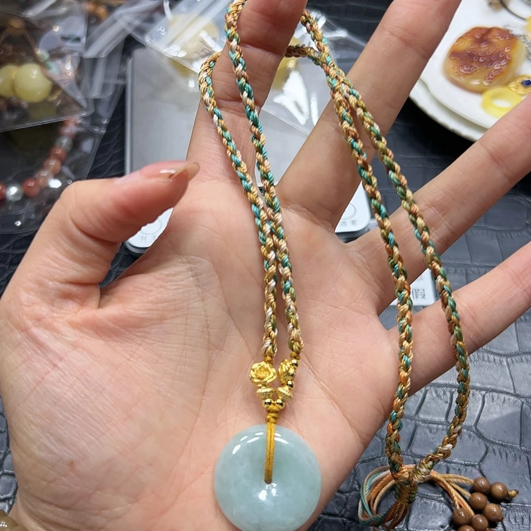 银S925镶嵌手链烟晶翡翠平安扣