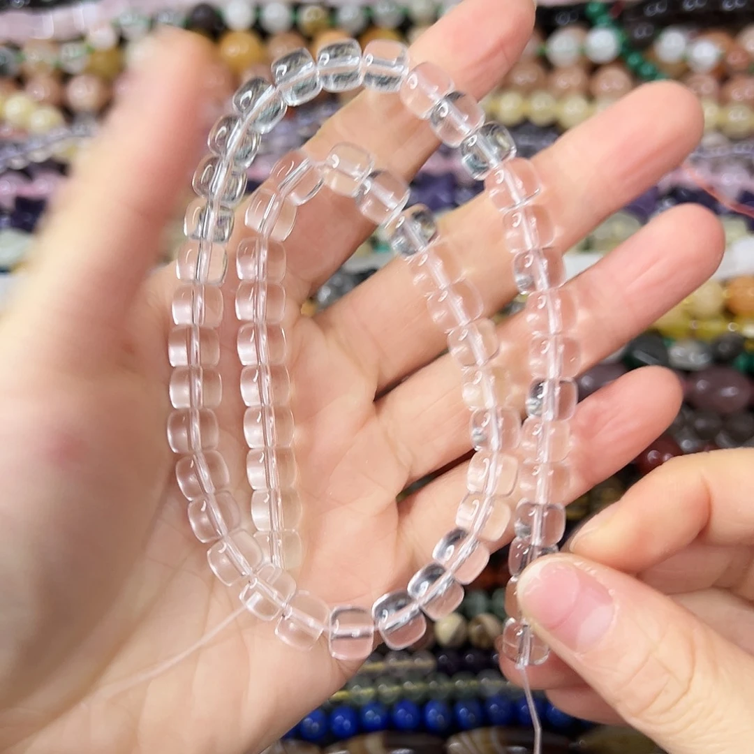 玛瑙/玉髓合金珠宝半成品 卡8压电白水老型珠一条