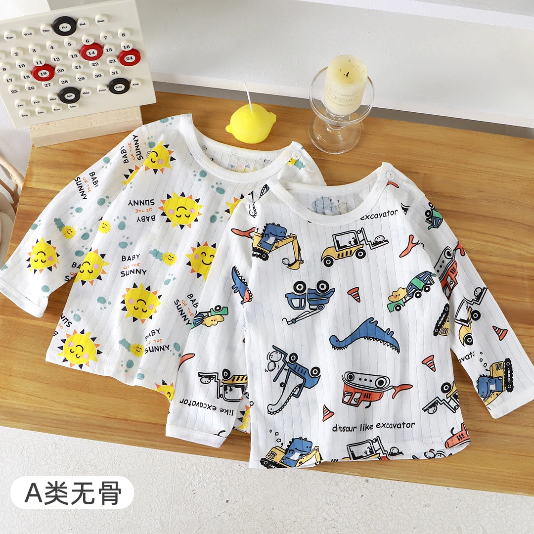 宝宝无骨长袖薄款纯棉t恤男童上衣夏季女童睡衣空调服打底衫春夏
