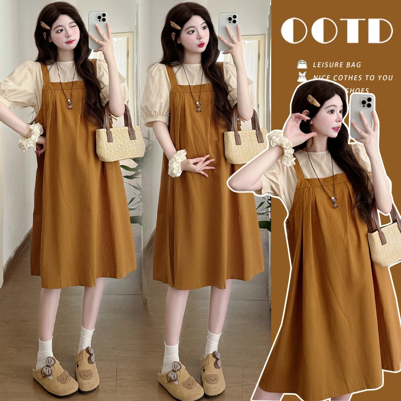 懒洋洋现货 小个子时尚孕妇装连衣裙2025夏季吊带连衣裙两件套装