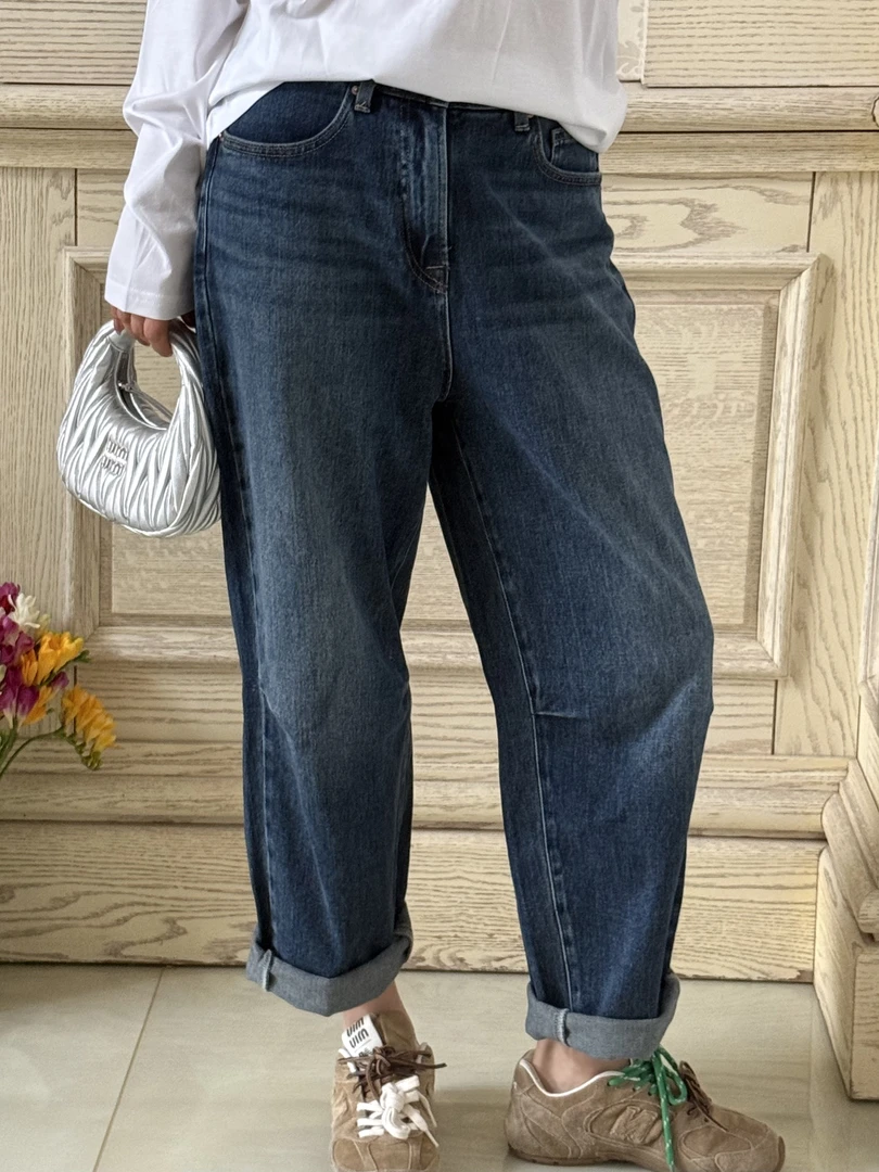 迷你新款宽松松紧腰男友裤