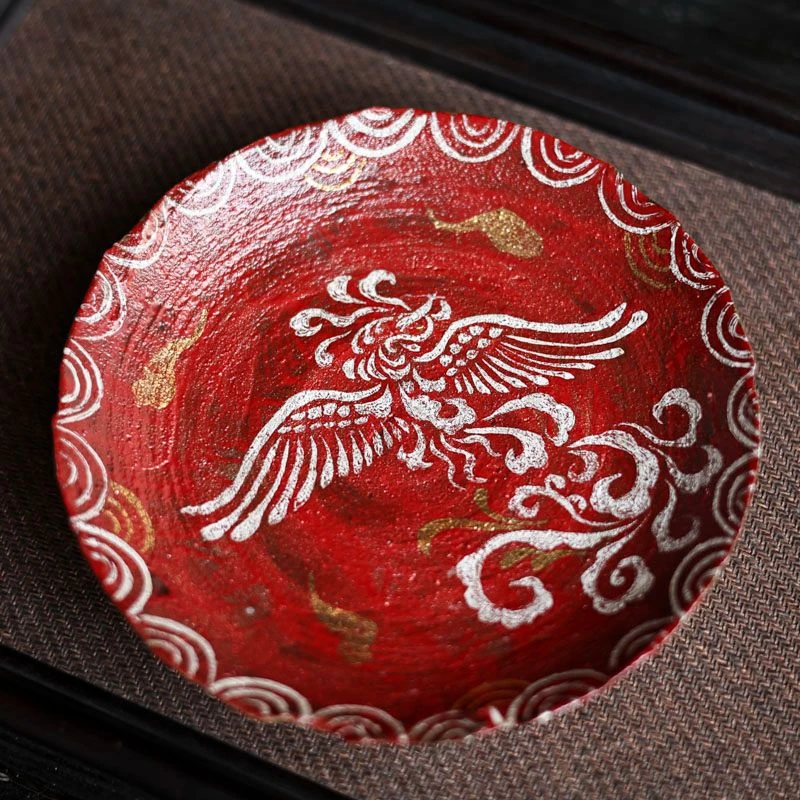 纳兰-凤纹手捏干泡,茶点盘直径15-炼陶（蕉白S0227）