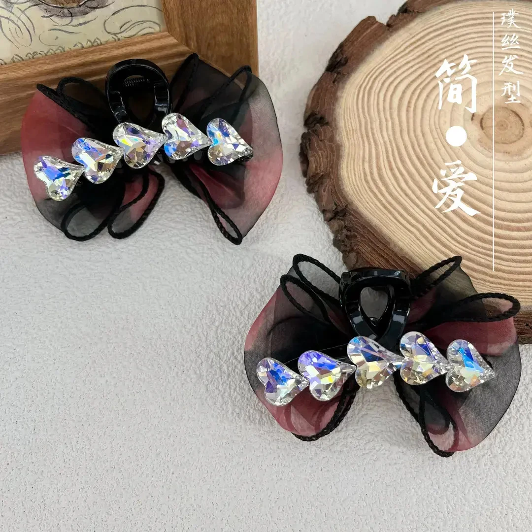 刘海夹森系时尚百搭气质AB面爱心月光闪闪泡泡纱抓夹排爱心侧边夹