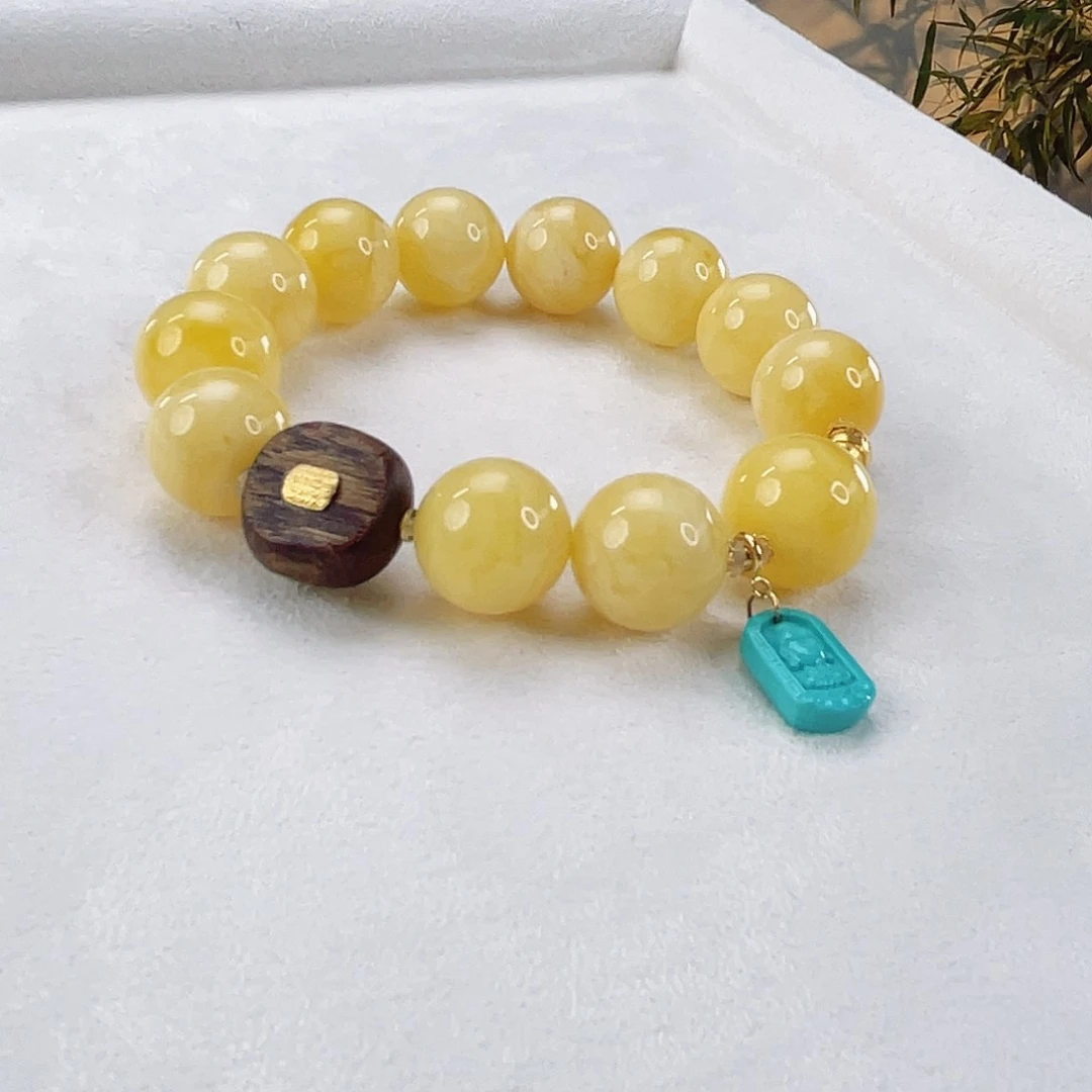 蜜蜡手链18K金镶嵌蜜蜡手链18k