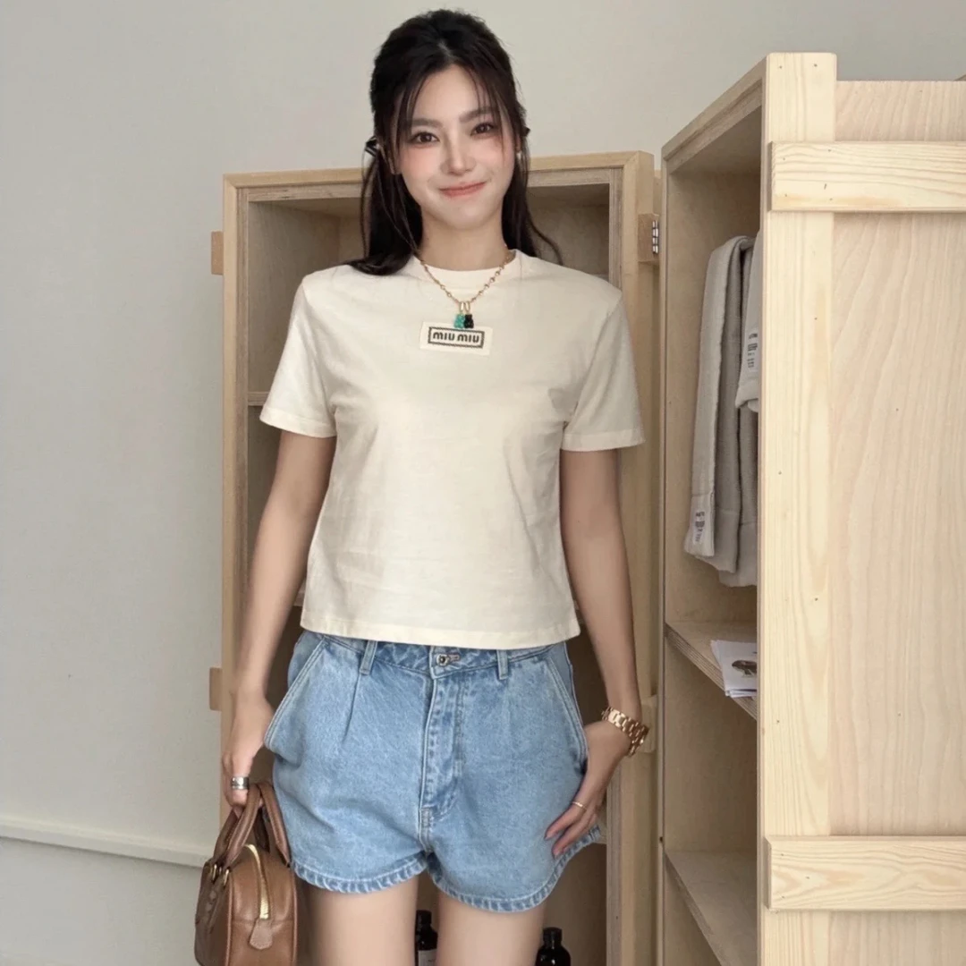 99新 MIU MIU/缪缪 au50/标语字母刺绣短款短袖 l码 棉