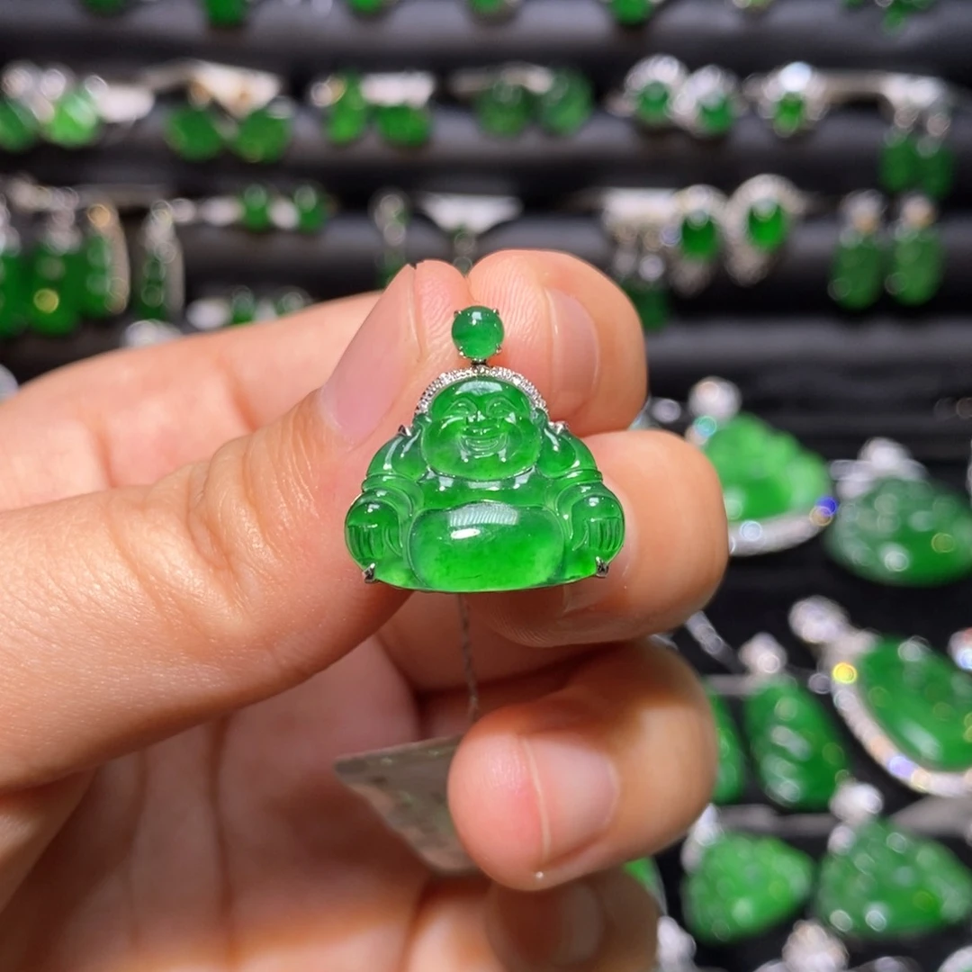 翡翠18K金镶嵌吊坠(不含链)天然翡翠